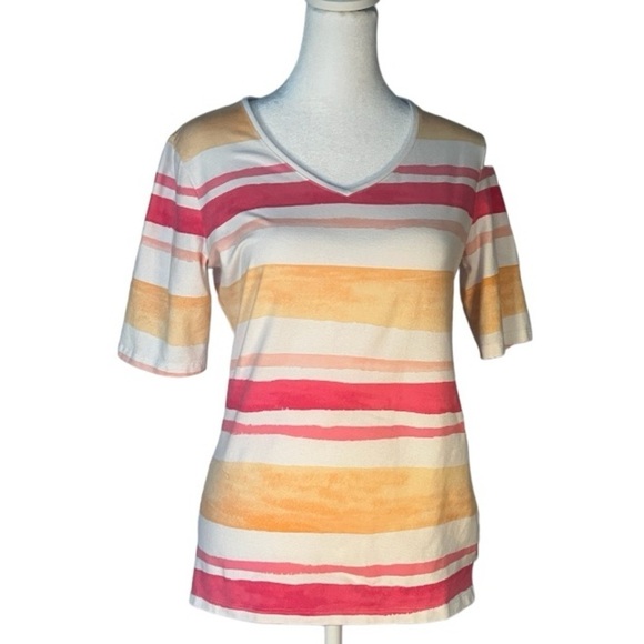 Talbots The Talbots Tee With Short Sleeves in Orange/Pink Stripes Size XS - Picture 1 of 6